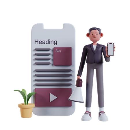Homme faisant du marketing mobile  3D Icon