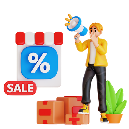 Homme faisant du shopping Annonce de soldes  3D Illustration