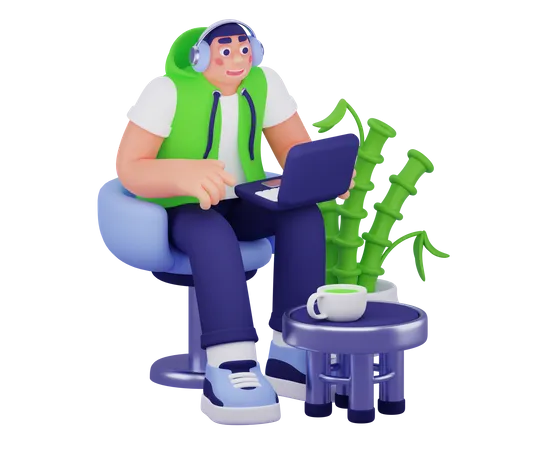 Homme travaillant à domicile  3D Illustration