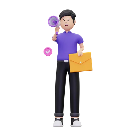 Homme faisant du marketing par courrier électronique  3D Illustration