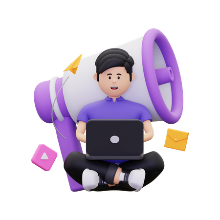 Homme faisant du marketing en ligne  3D Illustration