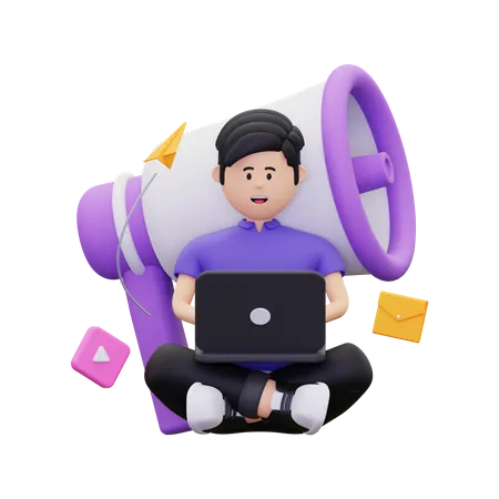 Homme faisant du marketing en ligne  3D Illustration