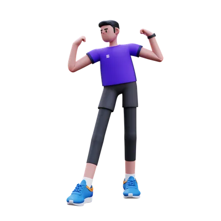 Homme faisant une pose musculaire  3D Illustration