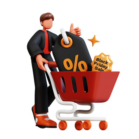 Homme faisant du shopping le vendredi noir  3D Illustration