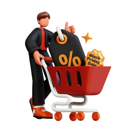 Homme faisant du shopping le vendredi noir  3D Illustration