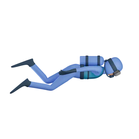 Homme faisant de la plongée sous-marine  3D Illustration