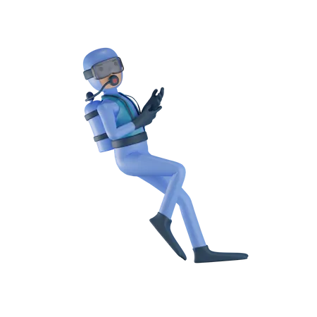 Homme faisant de la plongée sous-marine  3D Illustration