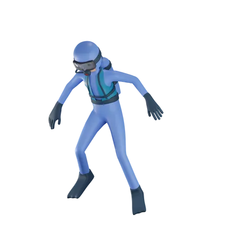 Homme faisant de la plongée sous-marine  3D Illustration