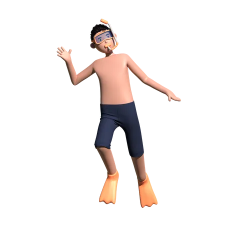 Homme faisant de la plongée sous-marine  3D Illustration