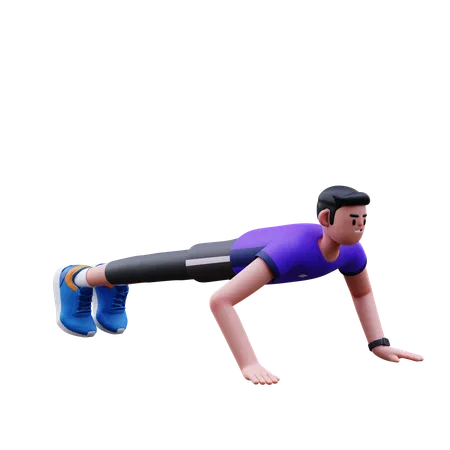 Homme faisant des pompes  3D Illustration