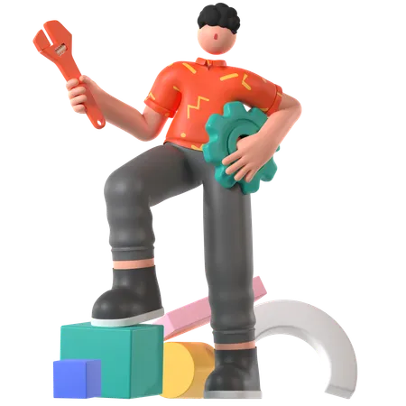 Homme faisant la maintenance du service  3D Illustration