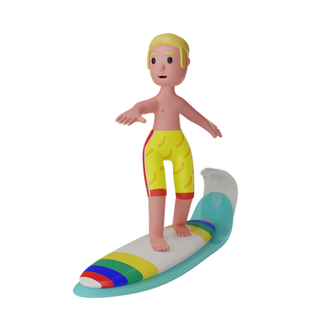 Homme faisant du surf  3D Illustration