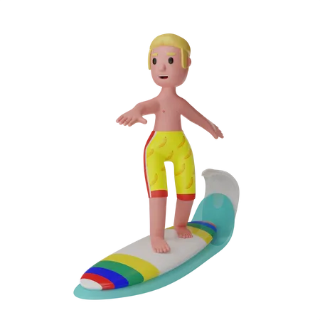 Homme faisant du surf  3D Illustration