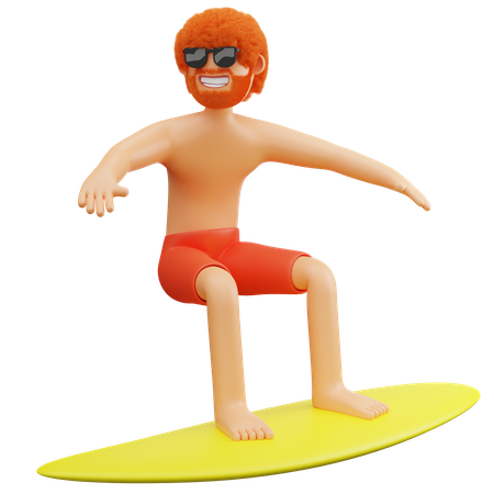 Homme faisant du surf à la plage  3D Illustration