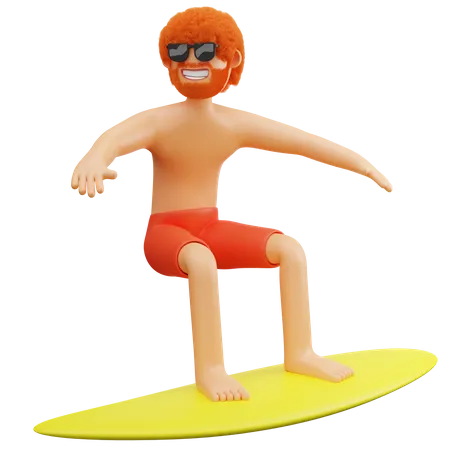 Homme faisant du surf à la plage  3D Illustration