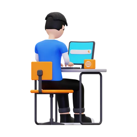 Homme faisant du surf sur internet  3D Illustration