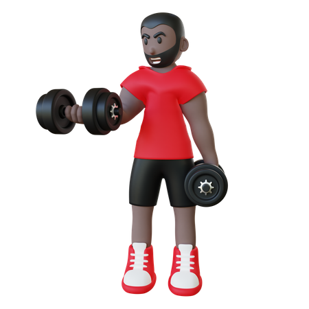 Homme faisant des exercices d'haltères  3D Illustration