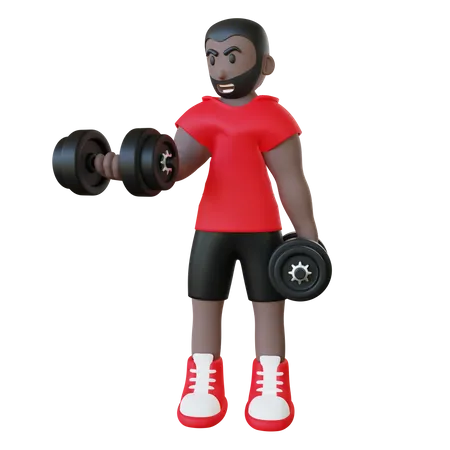 Homme faisant des exercices d'haltères  3D Illustration