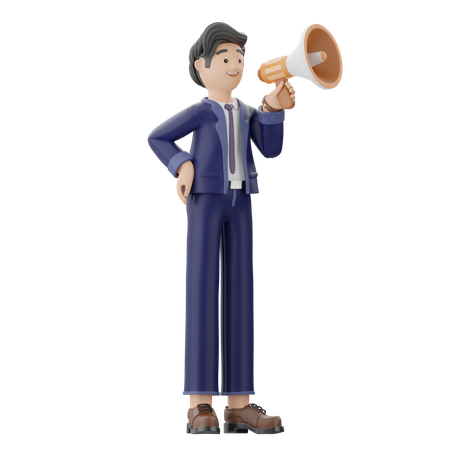 Homme faisant du marketing par mégaphone  3D Illustration