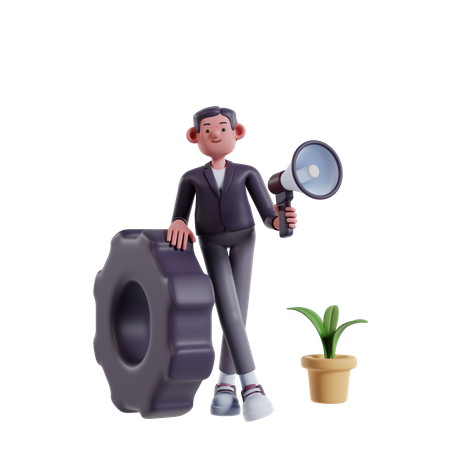 Homme faisant du marketing par mégaphone  3D Illustration