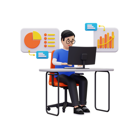 Homme faisant une analyse en ligne  3D Icon