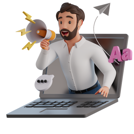 Homme faisant du marketing d'entreprise en ligne  3D Illustration