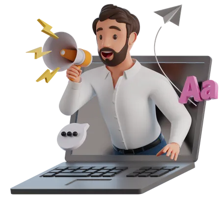 Homme faisant du marketing d'entreprise en ligne  3D Illustration