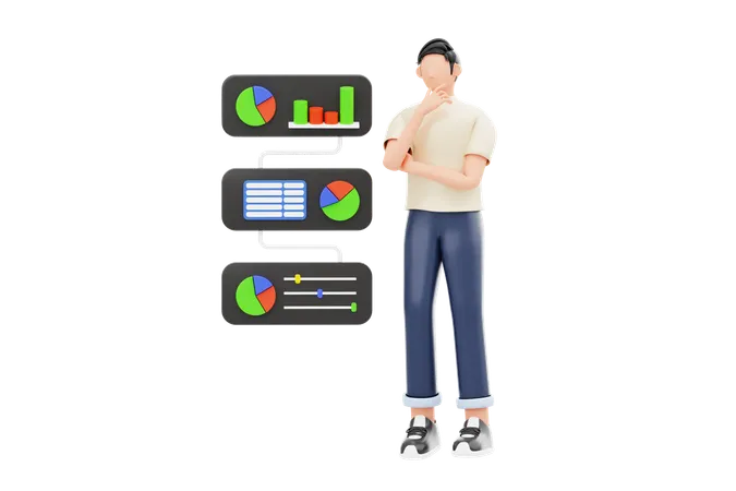 Homme faisant de la pensée analytique  3D Illustration