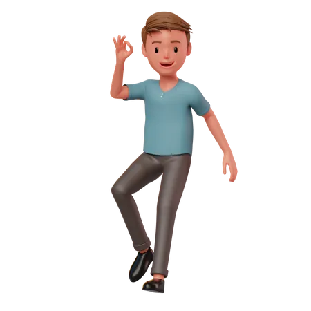 Homme flottant avec un geste de la main ok  3D Illustration