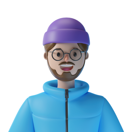 Homme heureux avec un bonnet  3D Illustration