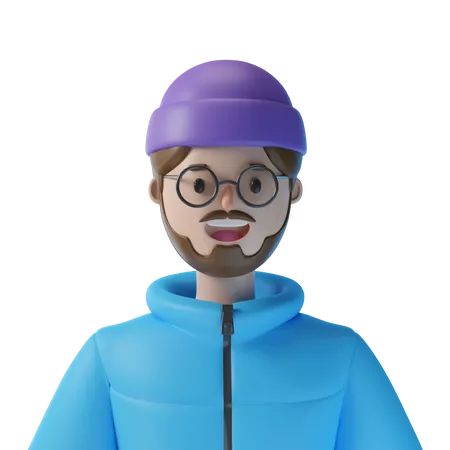 Homme heureux avec un bonnet  3D Illustration