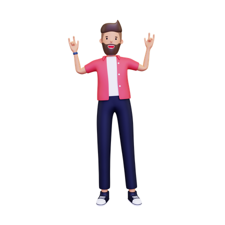 Homme heureux montrant la pose de fête  3D Illustration