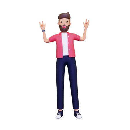 Homme heureux montrant la pose de fête  3D Illustration