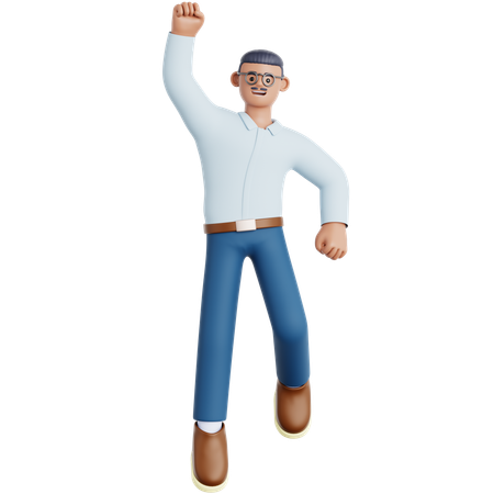 Homme heureux qui saute  3D Illustration