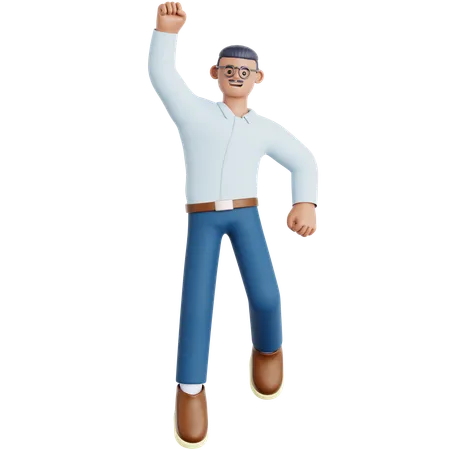 Homme heureux qui saute  3D Illustration