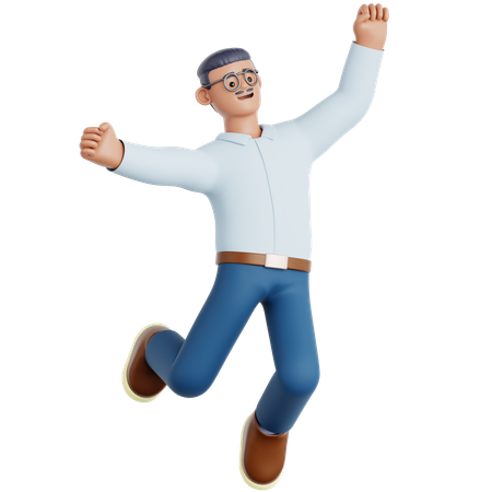 Homme heureux qui saute  3D Illustration