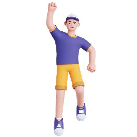 Homme heureux qui saute  3D Illustration