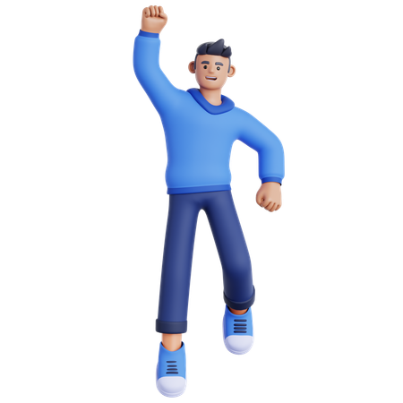 Homme heureux qui saute  3D Illustration