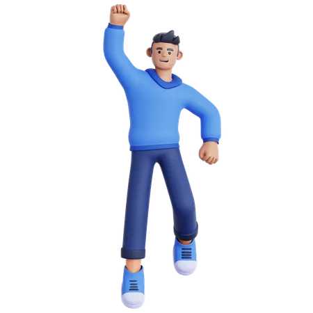 Homme heureux qui saute  3D Illustration