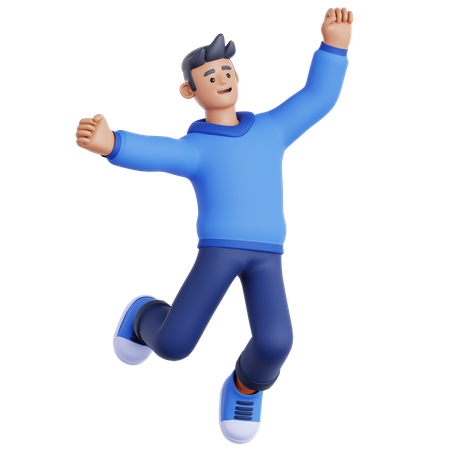 Homme heureux qui saute  3D Illustration