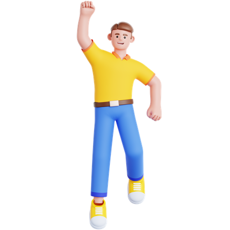 Homme heureux qui saute  3D Illustration