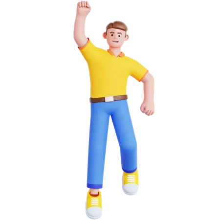 Homme heureux qui saute  3D Illustration