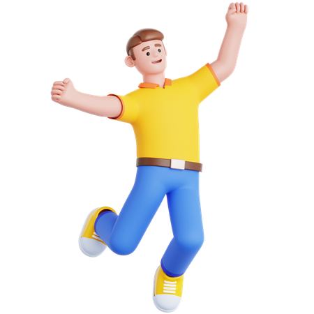 Homme heureux qui saute  3D Illustration