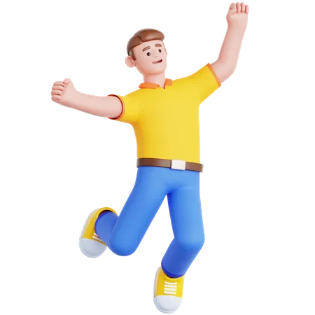 Homme heureux qui saute  3D Illustration