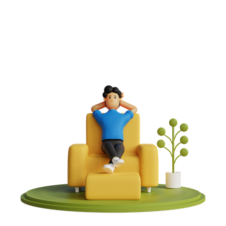 Heureux homme relaxant sur une chaise  3D Illustration