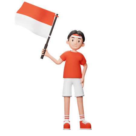 Homme indonésien avec drapeau  3D Illustration