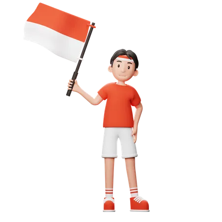 Homme indonésien avec drapeau  3D Illustration