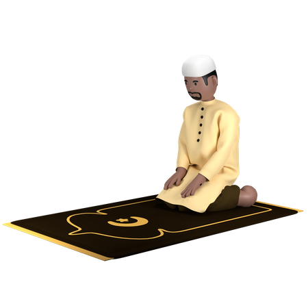 Homme islamique assis entre la pose de Sujood  3D Icon