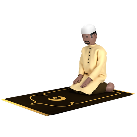 Homme islamique assis entre la pose de Sujood  3D Illustration