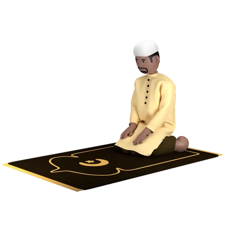 Homme islamique assis entre la pose de Sujood  3D Illustration